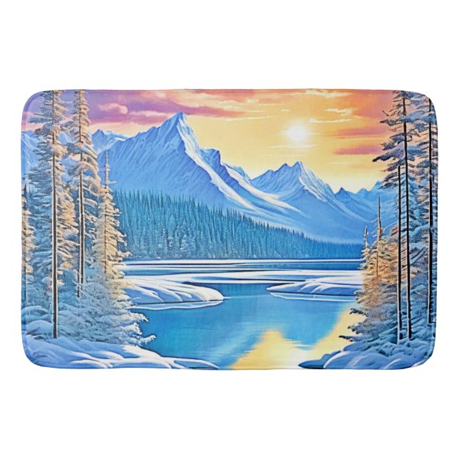 Frozen Lake Sunset Art Bath Mat (Front)
