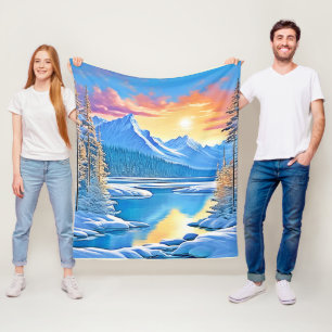 Frozen Lake Sunset Art Fleece Blanket