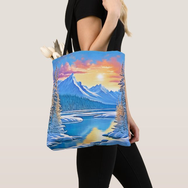 Frozen Lake Sunset Art Tote Bag (Close Up)