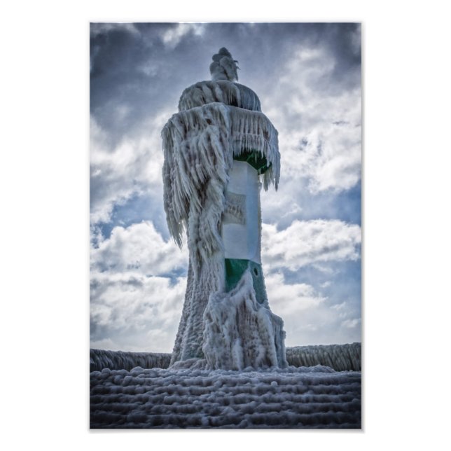 Frozen lighthouse on shore of the Baltic Sea Photo Print (Front)