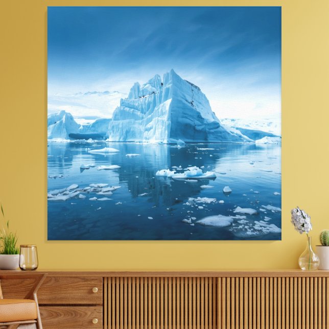 Frozen Majesty – Customisable Arctic Iceberg Scene Canvas Print (Insitu(LivingRoom))