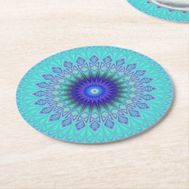 Frozen mandala round paper coaster (Angled)