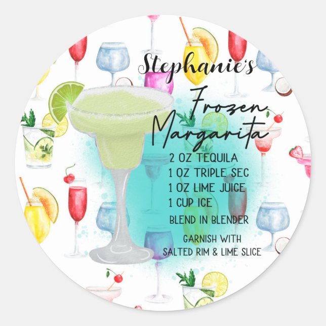 Frozen Margarita Recipe Personalised    Classic Round Sticker (Front)