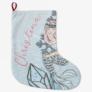 Frozen Mermaid Princess Winter Theme Large Christmas Stocking