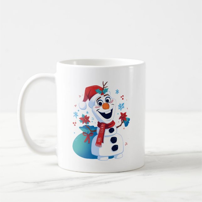Frozen Olaf - Festive Cartoon Snowman with Red Hat Coffee Mug (Left)