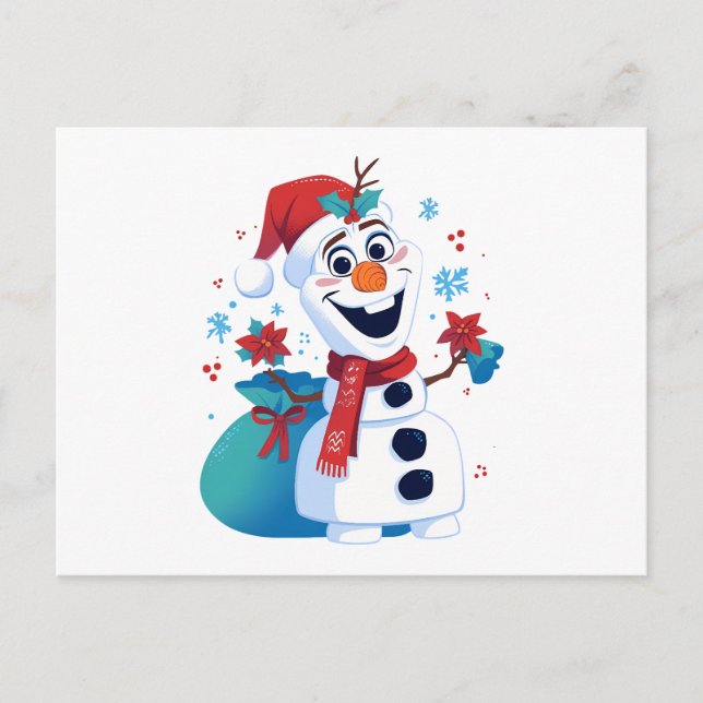 Frozen Olaf - Festive Cartoon Snowman with Red Hat Postcard (Front)