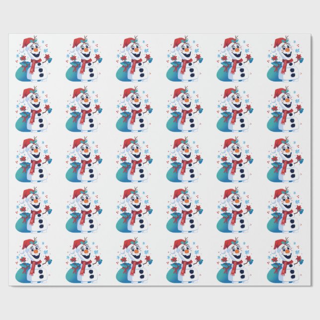 Frozen Olaf - Festive Cartoon Snowman with Red Hat Wrapping Paper (Flat)
