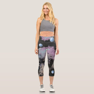Frozen paint crystals with orbs abstract  capri leggings