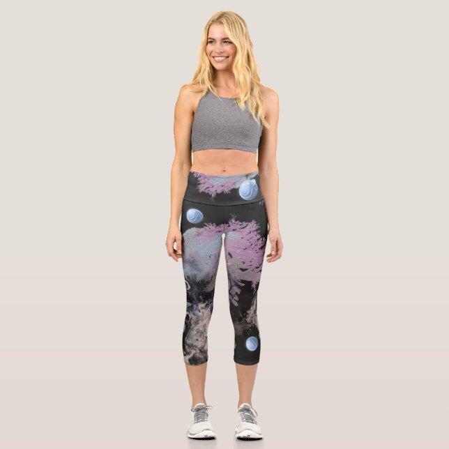 Frozen paint crystals with orbs abstract  capri leggings (Front)