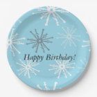 Frozen Party Snowflakes Happy Birthday Paper Plate