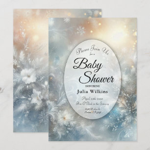 Frozen Petals in a Golden Winter Mist Baby Shower Invitation