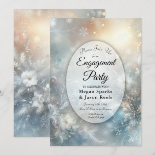 Frozen Petals in a Golden Winter Mist Engagement Invitation