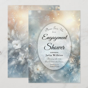 Frozen Petals in a Golden Winter Mist Engagement Invitation