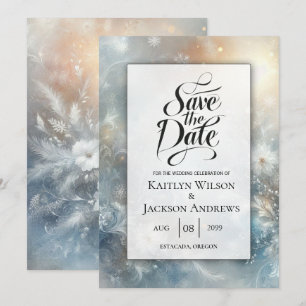 Frozen Petals in a Golden Winter Mist Wedding Save The Date