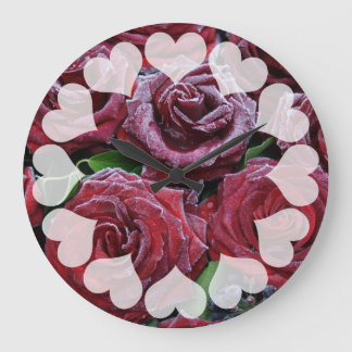 Frozen Red Roses Large Clock
