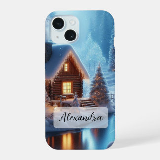 Frozen River Christmas Trees Lanterns Cosy Cabin iPhone 15 Case