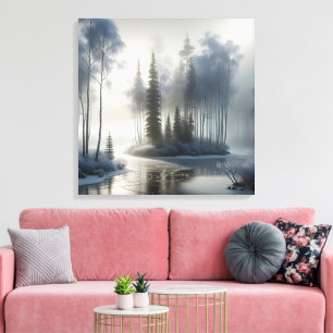 Frozen River With Frosted Trees Canvas Print