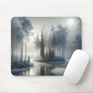 Frozen River With Frosted Trees Mouse Mat