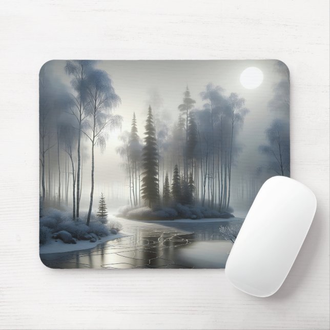 Frozen River With Frosted Trees Mouse Mat (With Mouse)