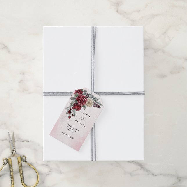 Frozen Roses Winter Wedding Gift Tags (With Twine)