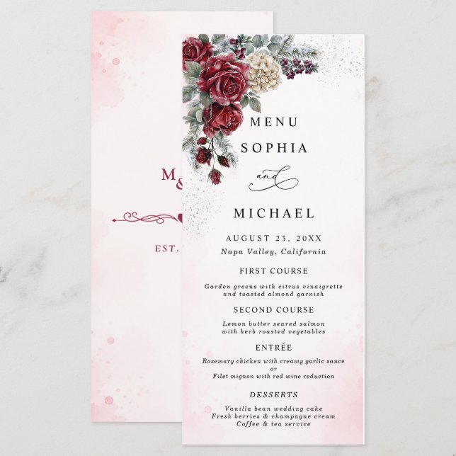  Frozen Roses Winter Wedding Menu (Front/Back)