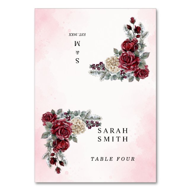 Frozen Roses Winter Wedding Place Cards (Front)