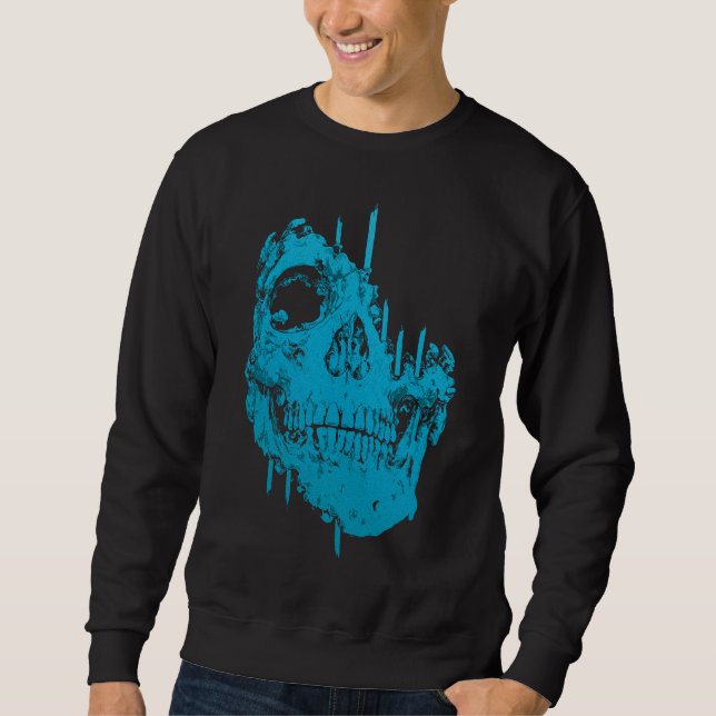 Frozen Skull: Eerie Blue Decay Sweatshirt (Front)