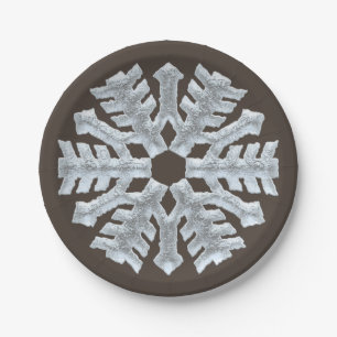 Frozen Snowflake Elegant Brown Nature Christmas Paper Plate