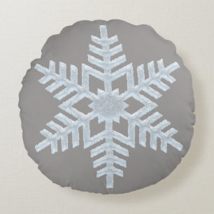 Frozen Snowflake Elegant Grey  Luxury Christmas Round Cushion