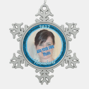 Frozen Snowflake Picture Ornament! Add Name & Year Pewter Christmas Ornament