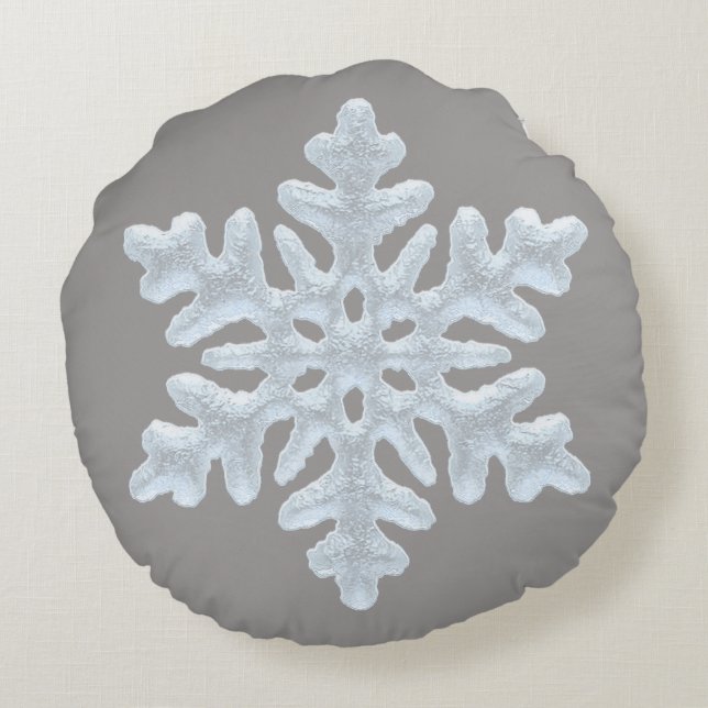 Frozen Snowflake Rich Elegant Grey Christmas Round Cushion (Back)