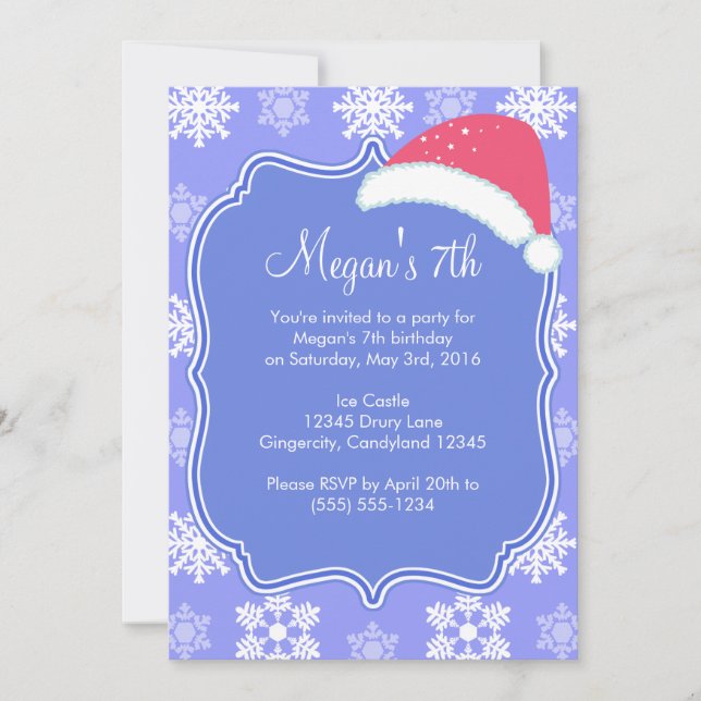 Frozen Snowflake Winter Birthday Invitation (Front)