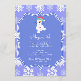 Frozen Snowflake Winter Snowman Birthday Invitation