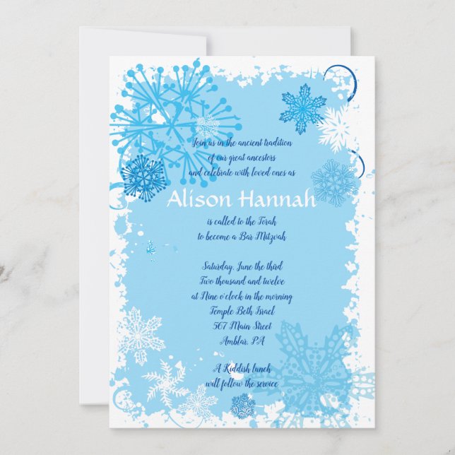 FROZEN SNOWFLAKES Bar Bat Mitzvah Invitation (Front)