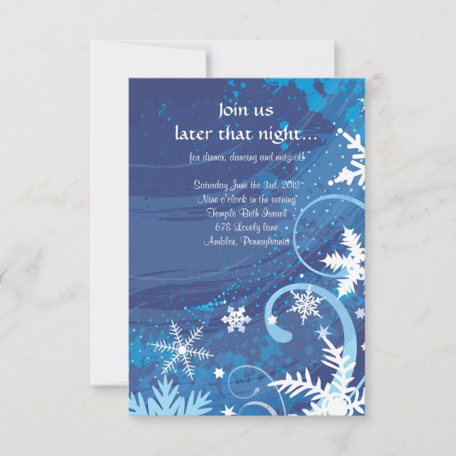 FROZEN SNOWFLAKES Bar Bat Mitzvah Party Card (Front)