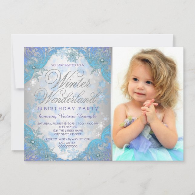 Frozen Snowflakes Winter Wonderland Birthday Party Invitation (Front)