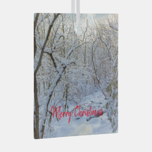 Frozen Snowy Creek Sq Glass Ornament