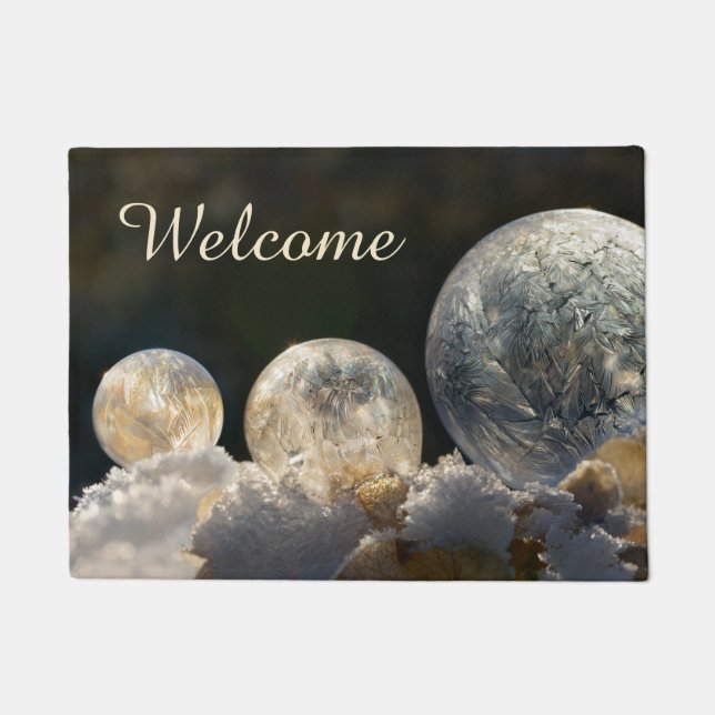 Frozen Soap Bubbles Ice Cool Winter Photo  Welcome Doormat (Front)