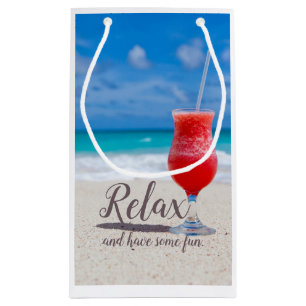 Frozen Strawberry Daiquiri on Blue Sky Sandy Beach Small Gift Bag