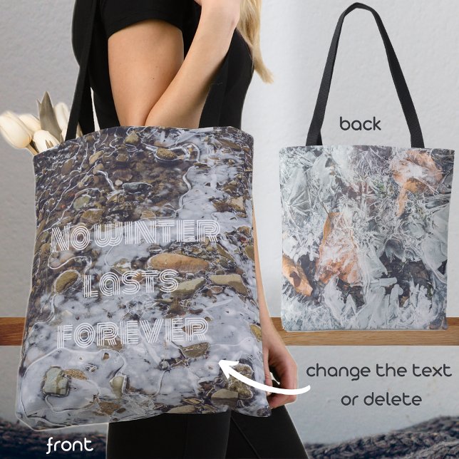 Frozen stream and ice pattern with fallen leaves tote bag (Creator Uploaded)