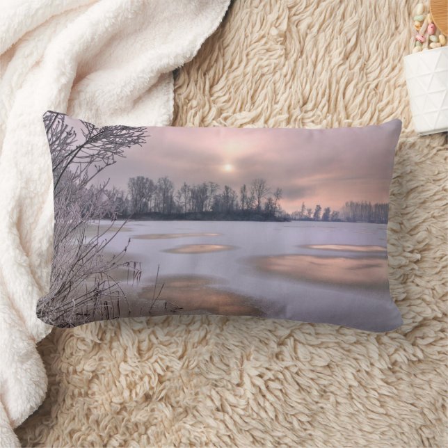 Frozen Surface | Po River, Piedmont, Italy Lumbar Cushion (Blanket)
