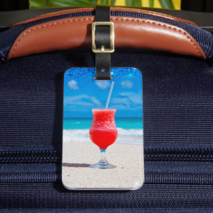 Frozen Tropical Drink on the Beach with Monogram Luggage Tag