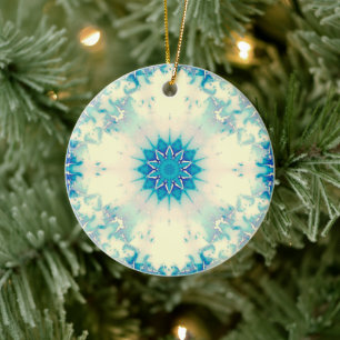 Frozen Water Frosty Blue Winter Snowflake Ceramic Tree Decoration