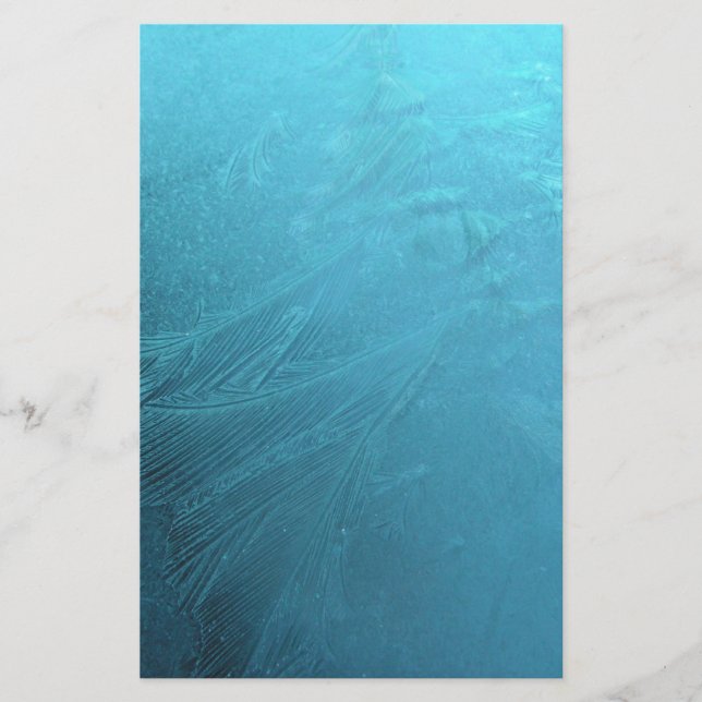 Frozen Water Ice Blue Frost Chic Winter Metallic Stationery (Front)