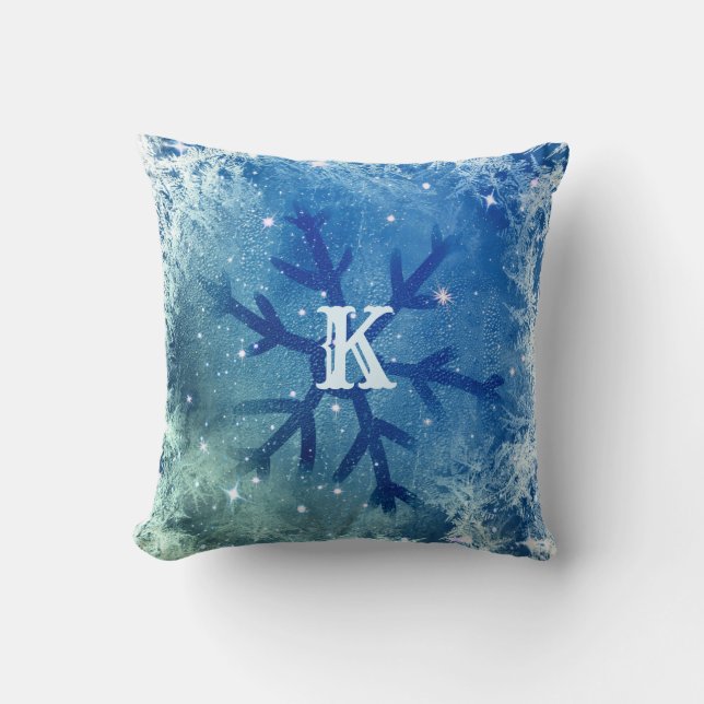 Frozen Watercolor Snowflake | Monogram Cushion (Front)