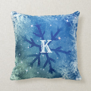 Frozen Watercolor Snowflake   Monogram Cushion