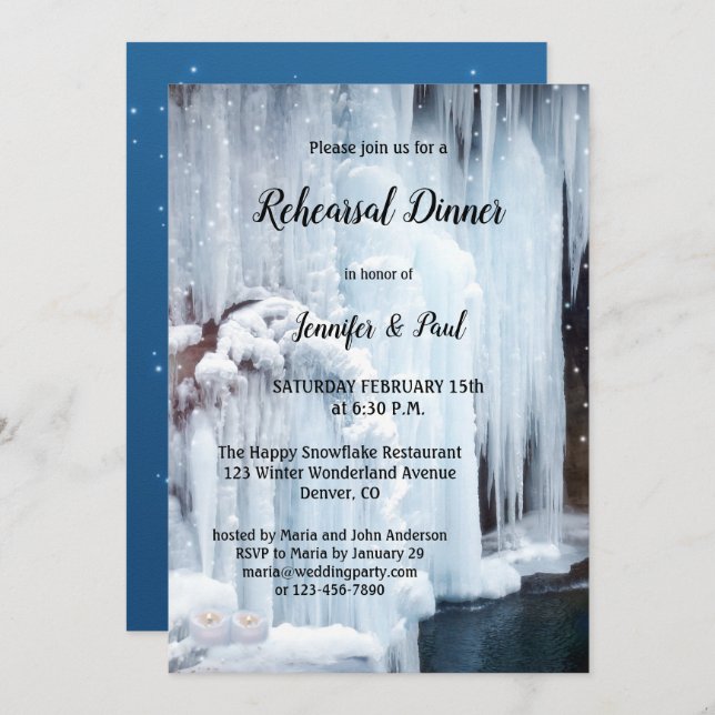 Frozen Waterfall Ice Crystals Rehearsal Dinner Invitation (Front/Back)