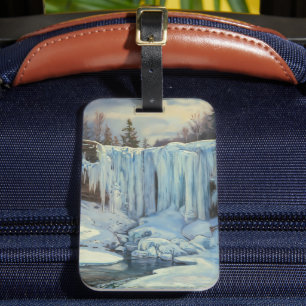 Frozen Waterfall - Impressionism Style Nature Art Luggage Tag