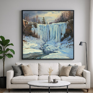 Frozen Waterfall - Impressionism Style Nature Art Poster