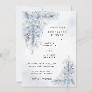Frozen White Berries Wedding Rehearsal Dinner Invitation